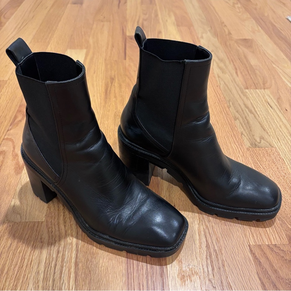 Zara Black Chelsea Ankle Boots Chunky Heel EU 38 US 8